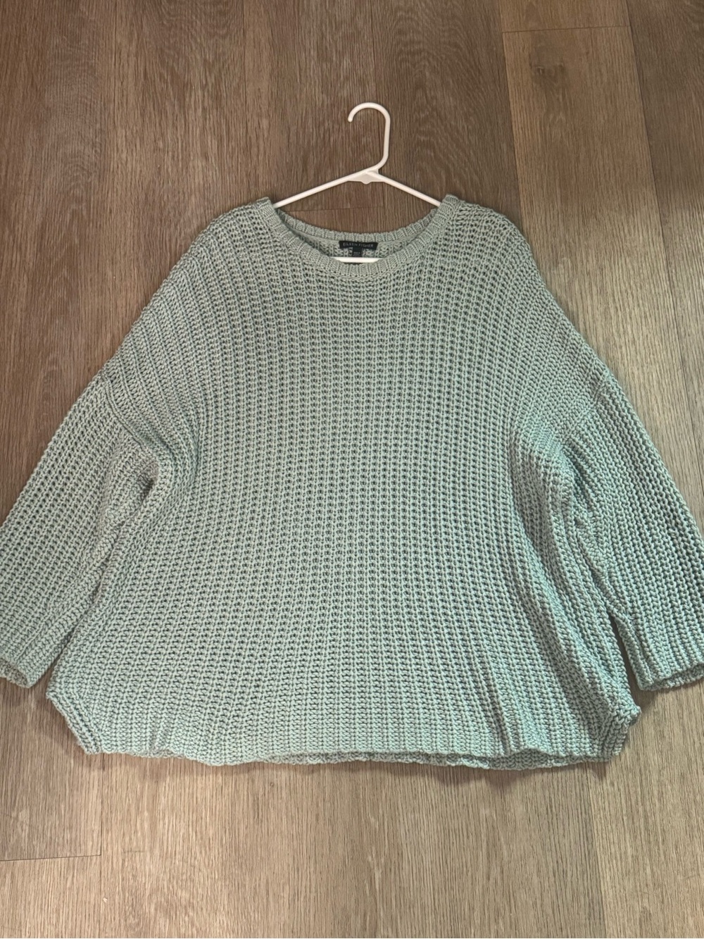 Eileen Fisher Texture Tape Organic Cotton Sweater Seafoam Green Chunky Knit SzXL